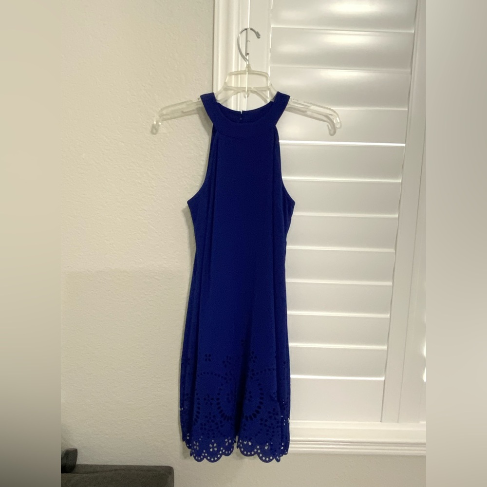 Lots of Love by Speechless Blue Halter Dress With Lace Detailing at Bottom
